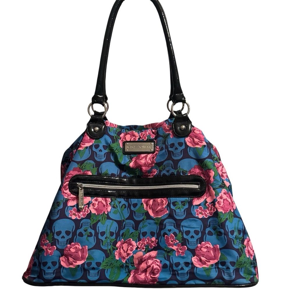 Betsey Johnson Blue Floral Skull Shoulder Bag